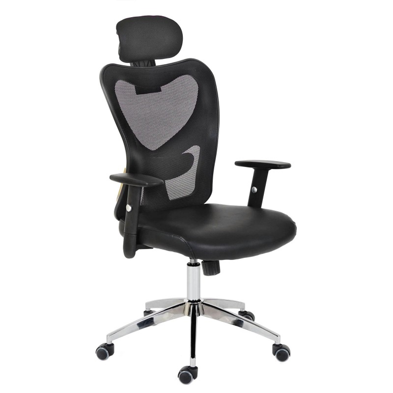 Silla Ergonómica ZELIA, soporte lumbar acolchado, base de metal, en negro
