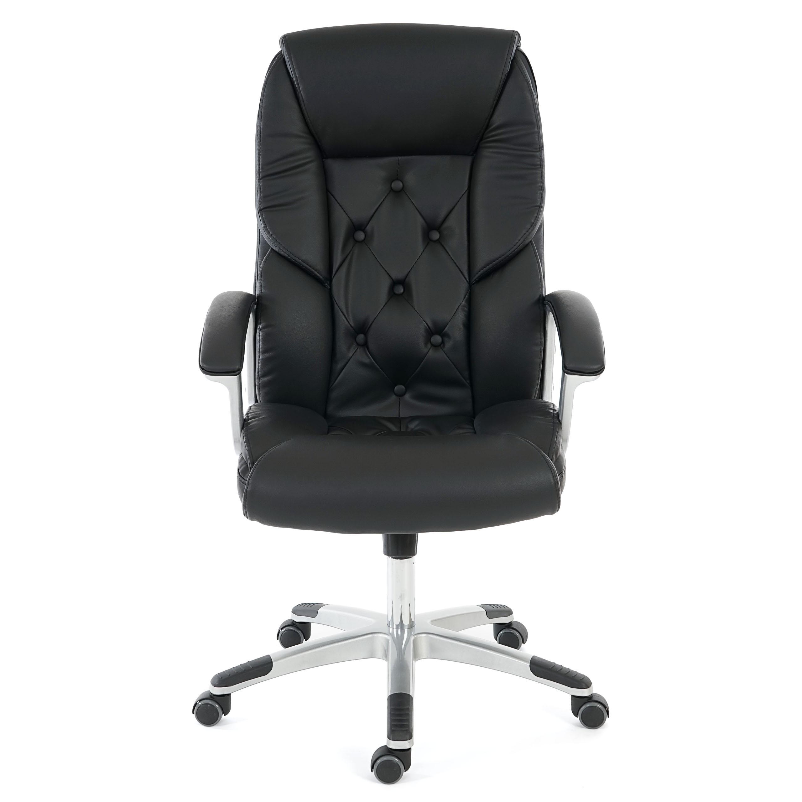 Sillón de Oficina DIONE, Elegante Diseño, Gran Acolchado, Resistente Hasta 150kg, en Piel Negra