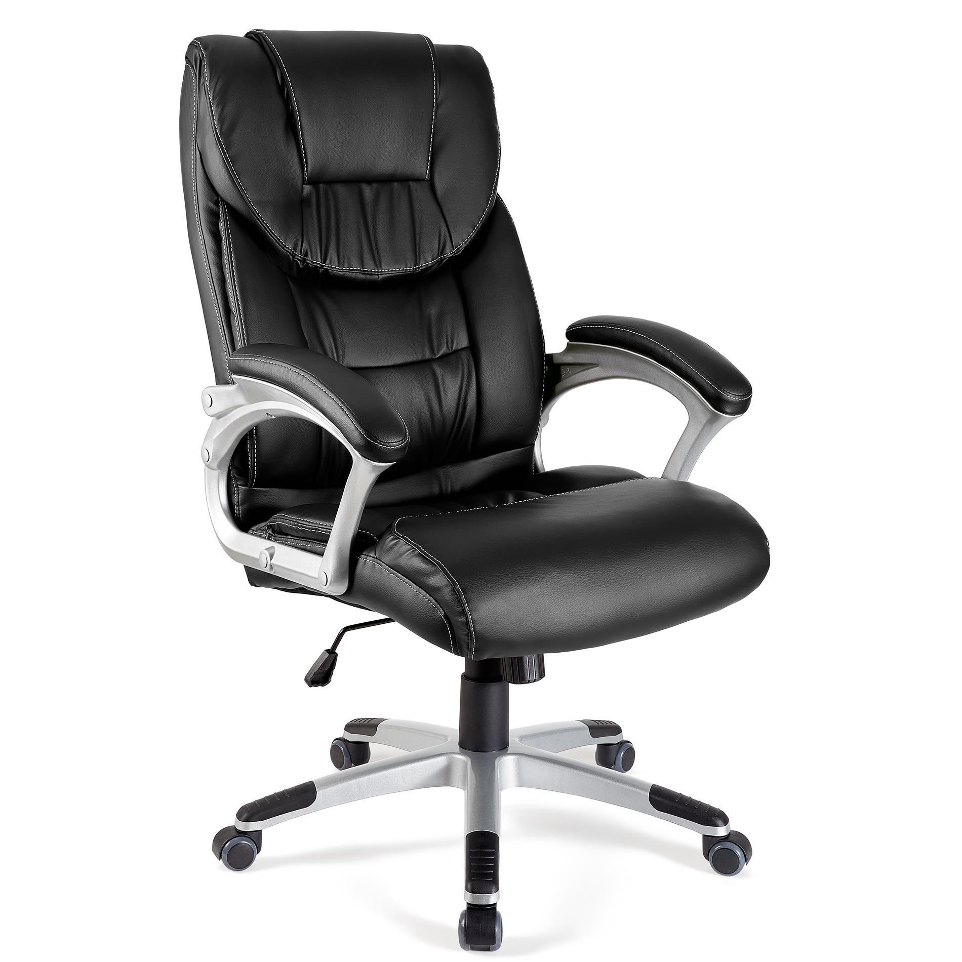 Sillón de oficina BALTIMORE, Gran Acolchado, muy resistente, tapizado en piel color negro