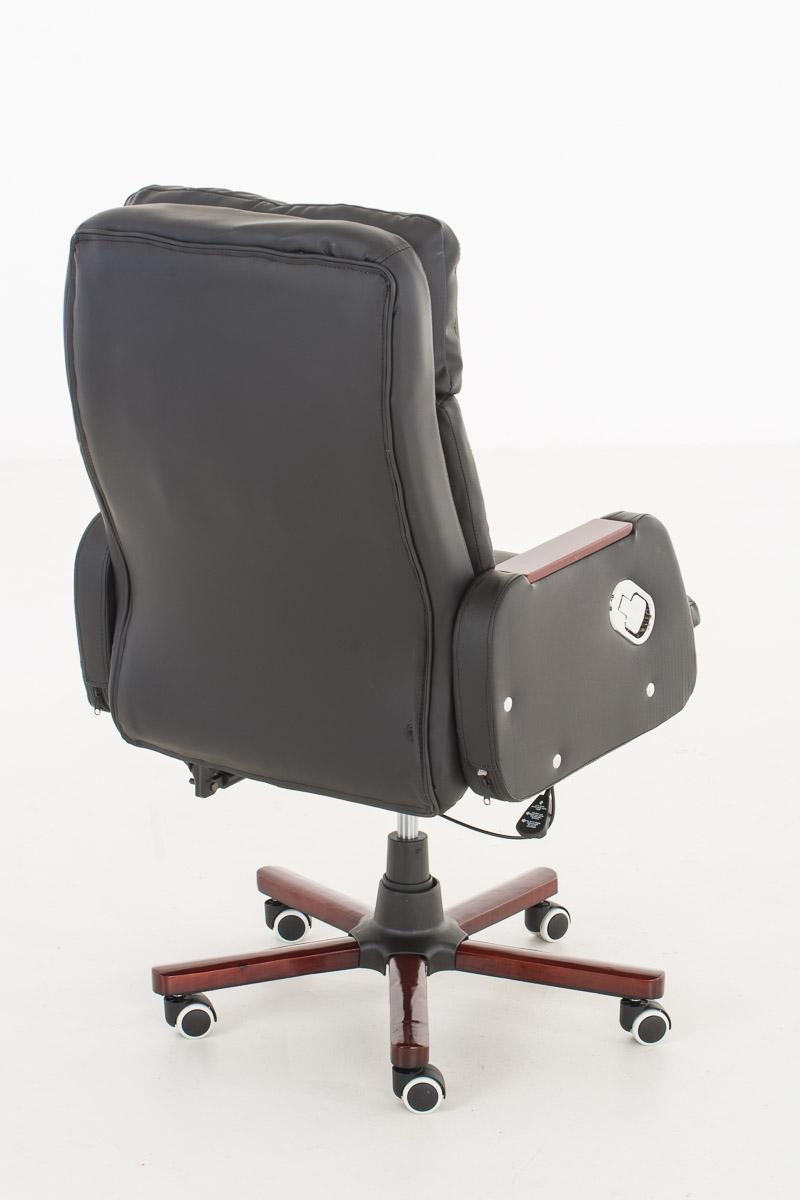 Sillón de oficina TAMPA, gran acolchado, reclinable con palanca, único en madera, piel color negro