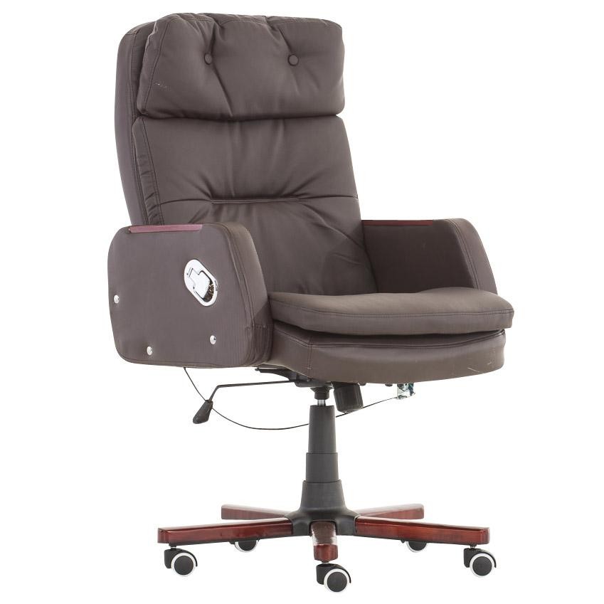 Sillón de oficina TAMPA, gran acolchado, reclinable con palanca, único en madera, piel color negro