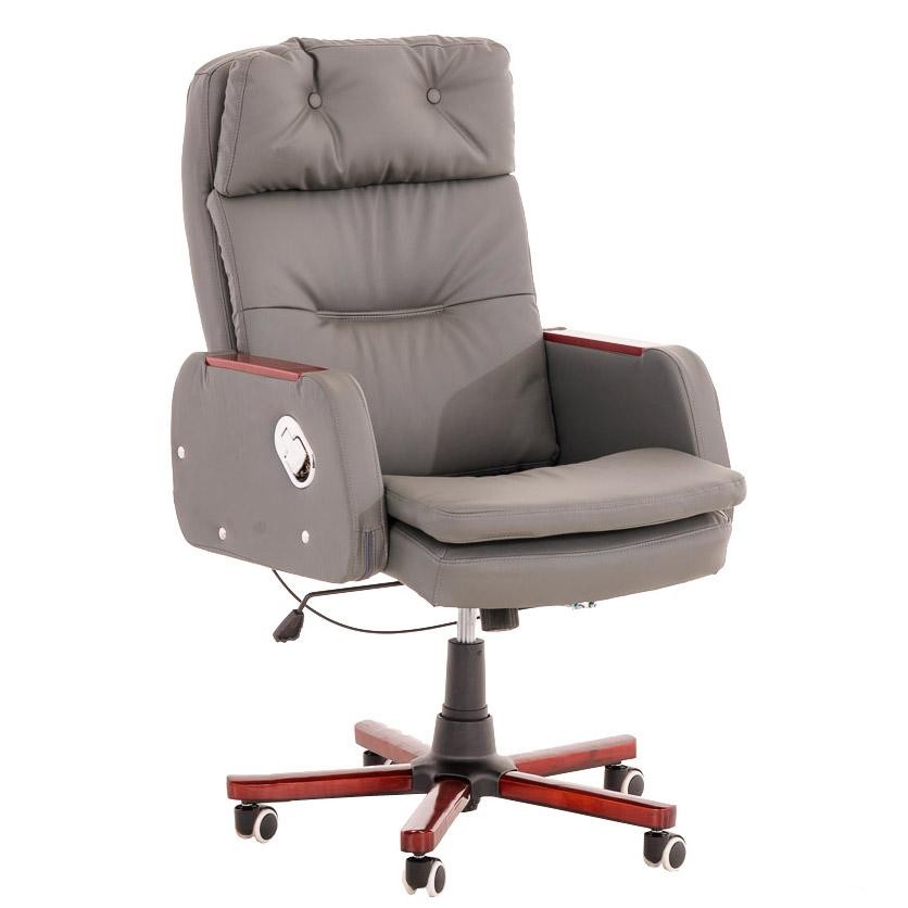 Sillón de oficina TAMPA, gran acolchado, reclinable con palanca, único en madera, piel color negro