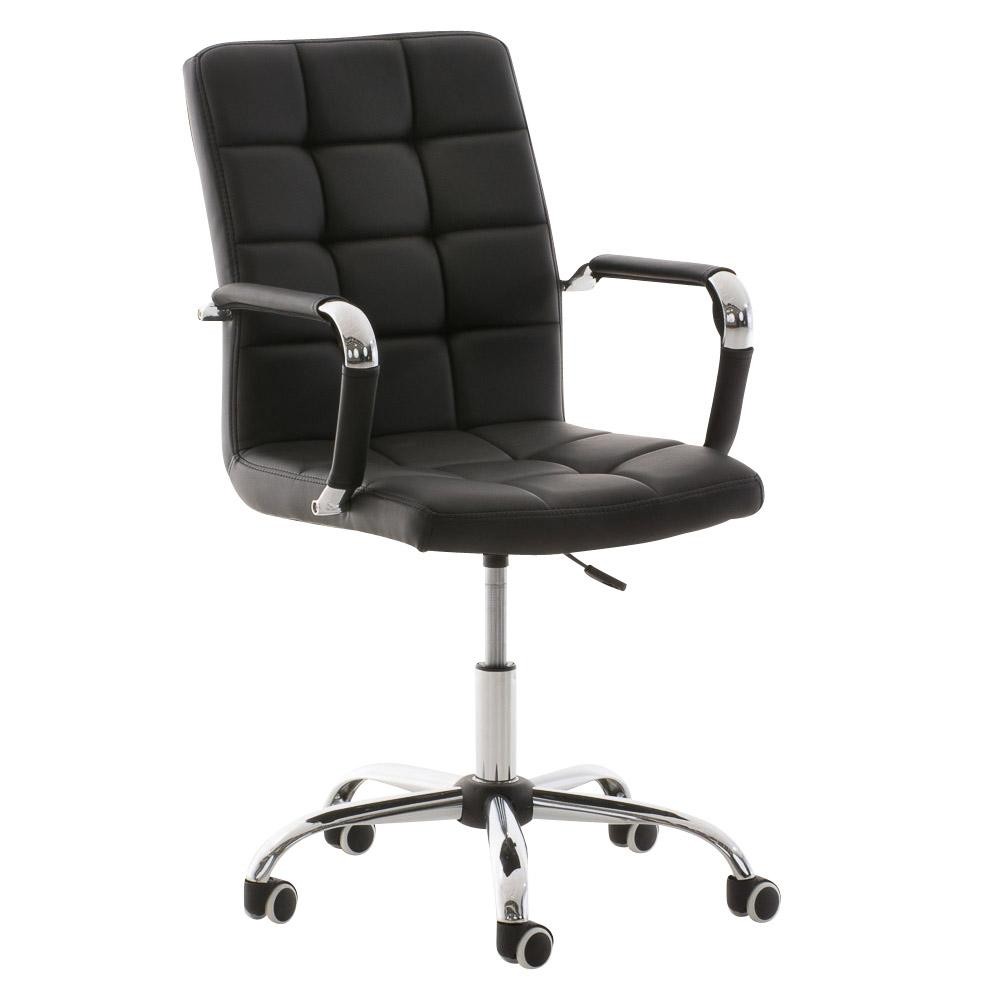 Sillón de oficina BRISTOL, estructura y reposabrazos metálicos, tapizada en piel color Negro