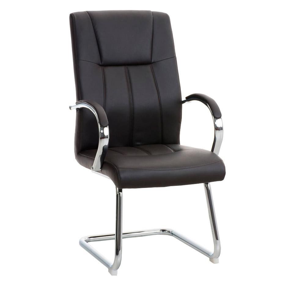 Silla de Confidente BORAU, estructura metálica, reposabrazos, acolchada en Piel color Negro