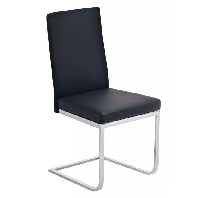 Silla de Confidente / Reuniones ASPE, en metal cromado, gran acolchado, en Piel color Negro