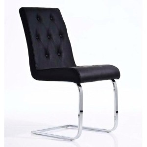 Silla de Confidente VICOR, tapizado estilo capitoné, Piel Negro