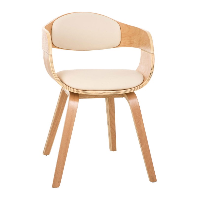 Silla de Confidente BUTAN color haya y piel blanca