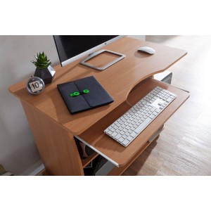Mesa de Ordenador DUKE, bandeja para teclado y ruedas, en blanco