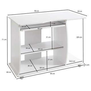 Mesa de Ordenador DUKE, bandeja para teclado y ruedas, en blanco 2