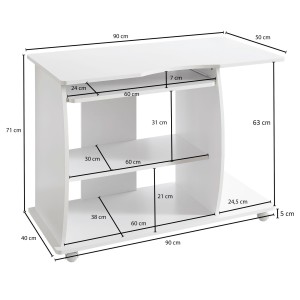 Mesa de Ordenador DUKE, bandeja para teclado y ruedas, en blanco