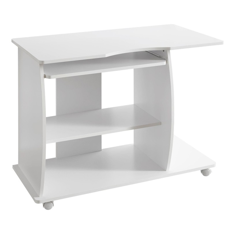 Mesa de Ordenador DUKE, bandeja para teclado y ruedas, en blanco