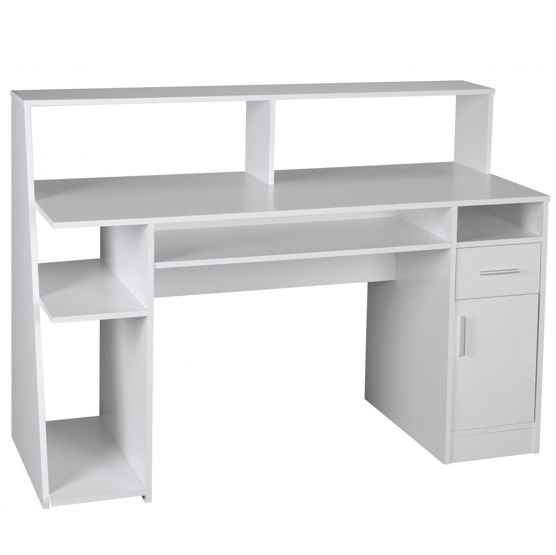 Mesa de Ordenador VIRGINIA, amplio espacio para almacenamiento, dimensiones 135x60cm, en Blanco