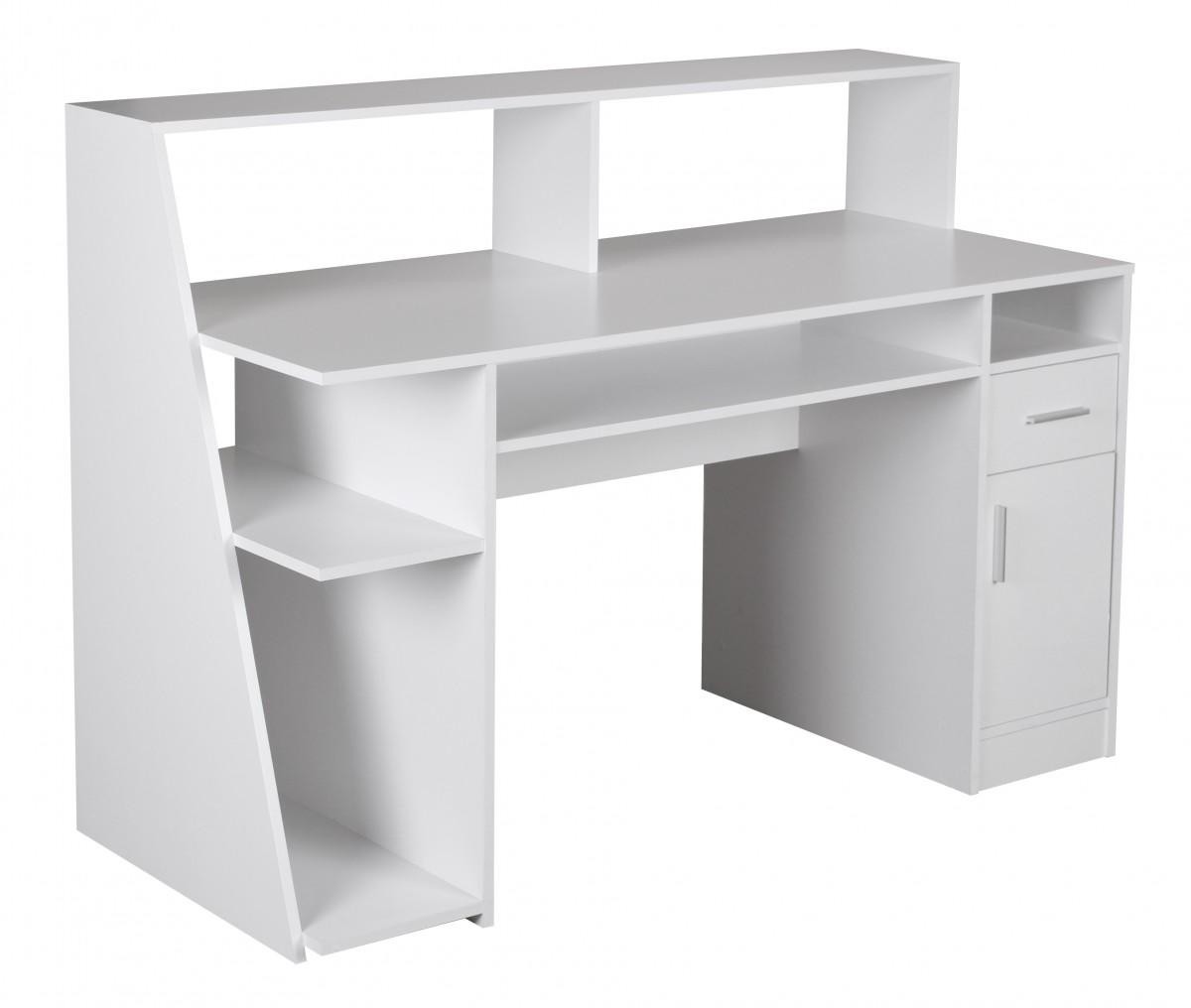 Mesa de Ordenador VIRGINIA, amplio espacio para almacenamiento, dimensiones 135x60cm, en Blanco