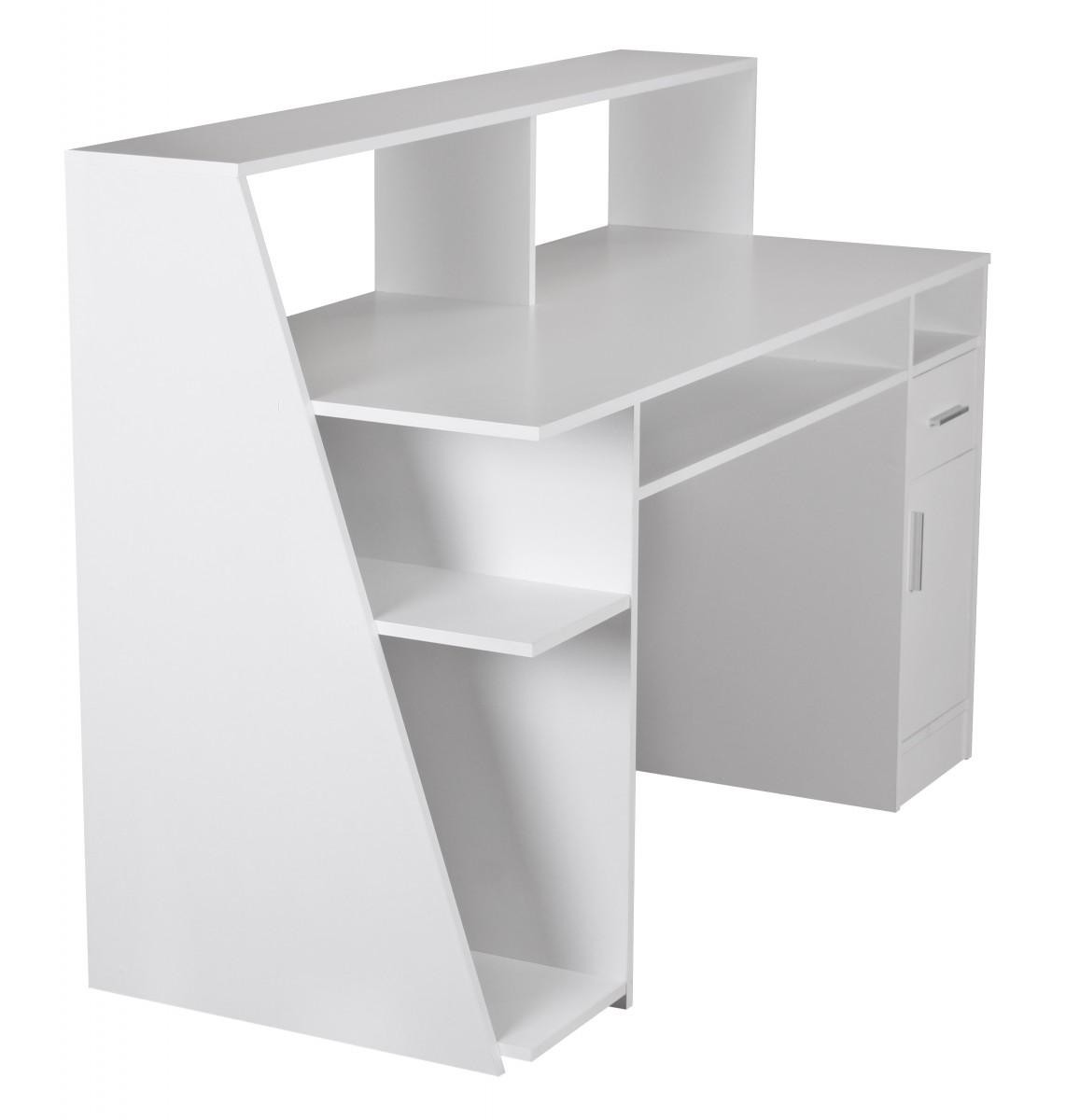 Mesa de Ordenador VIRGINIA, amplio espacio para almacenamiento, dimensiones 135x60cm, en Blanco