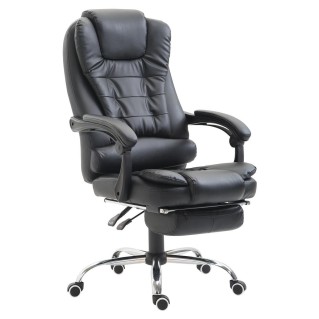 Silla de oficina VESLE con reposapiés, piel negra