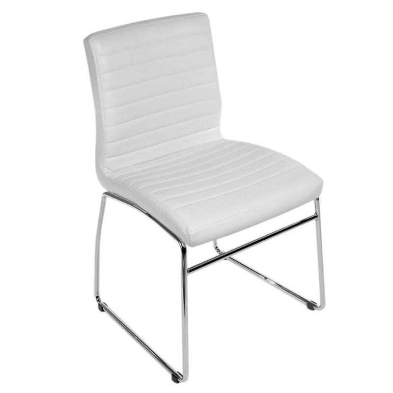 Silla de Confidente LESA, estructura metálica, en Piel color Blanco