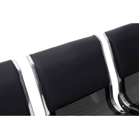 Bancada 3 asientos AUREA, en metal gris oscuro y piel negra