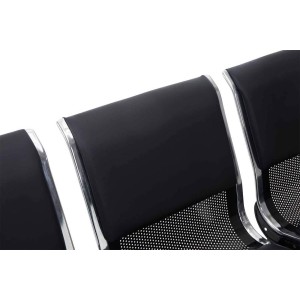 Bancada 3 asientos AUREA, en metal gris oscuro y piel negra