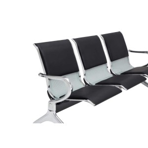 Bancada 3 asientos AUREA, en metal gris plata y piel negra