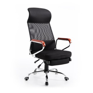 Silla de Oficina ARNON, Reposapiés Extensible, Brazos de Madera, En Malla color Negro