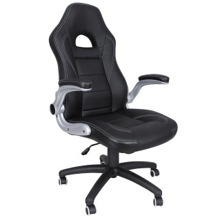 Silla de oficina DANTE, gran acolchado, en piel negra
