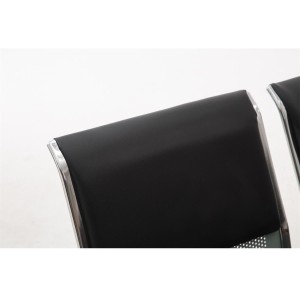 Bancada 4 asientos AUREA, en metal gris plata y piel negra