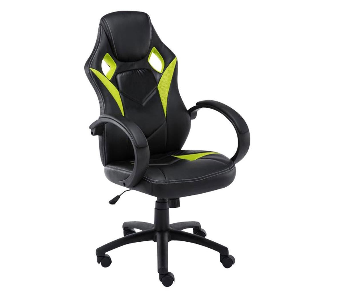 Silla Gaming JARAMA, Gran Comodidad y Diseño Deportivo, En Piel y Tela, Color Negro