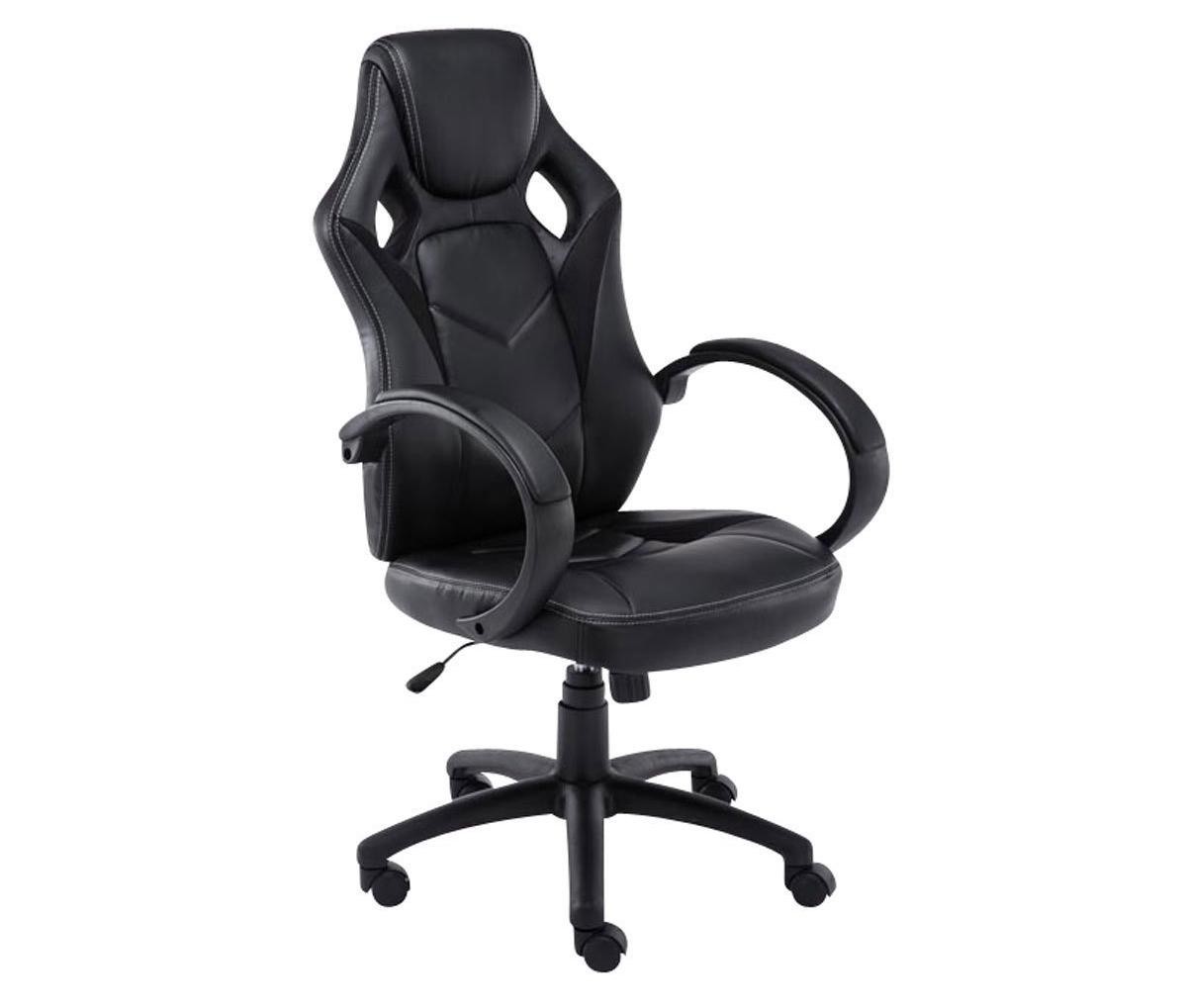 Silla Gaming JARAMA, Gran Comodidad y Diseño Deportivo, En Piel y Tela, Color Negro
