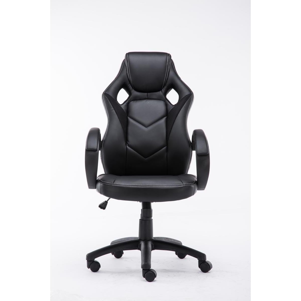 Silla Gaming JARAMA, Gran Comodidad y Diseño Deportivo, En Piel y Tela, Color Negro