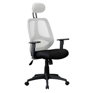 Silla ergonómica DRAKE con cabecero y reposabrazos regulables, tapizada en malla transpirable, color negro