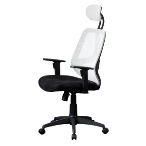 Silla ergonómica DRAKE con cabecero y reposabrazos regulables, tapizada en malla transpirable, color negro