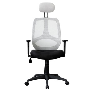 Silla ergonómica DRAKE con cabecero y reposabrazos regulables, tapizada en malla transpirable, color negro