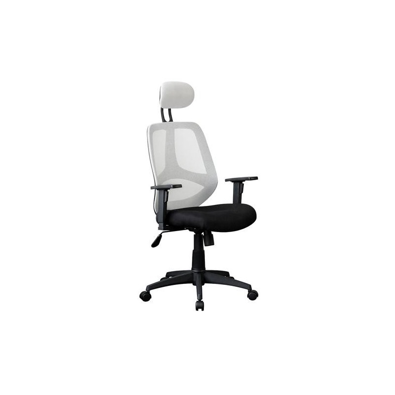 Silla ergonómica DRAKE con cabecero y reposabrazos regulables, tapizada en malla transpirable, color negro