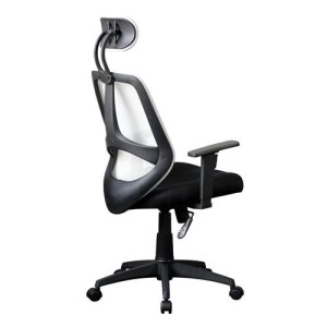 Silla ergonómica DRAKE con cabecero y reposabrazos regulables, tapizada en malla transpirable, color negro