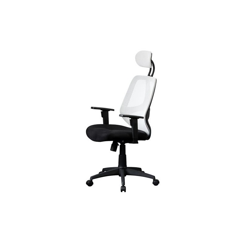 Silla ergonómica DRAKE con cabecero y reposabrazos regulables, tapizada en malla transpirable, color negro