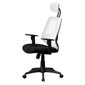 Silla ergonómica DRAKE con cabecero y reposabrazos regulables, tapizada en malla transpirable, color negro