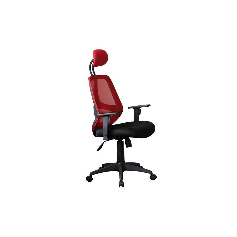 Silla ergonómica DRAKE con cabecero y reposabrazos regulables, tapizada en malla transpirable, color negro