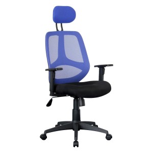 Silla ergonómica DRAKE con cabecero y reposabrazos regulables, tapizada en malla transpirable, color negro