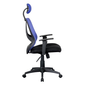 Silla ergonómica DRAKE con cabecero y reposabrazos regulables, tapizada en malla transpirable, color negro