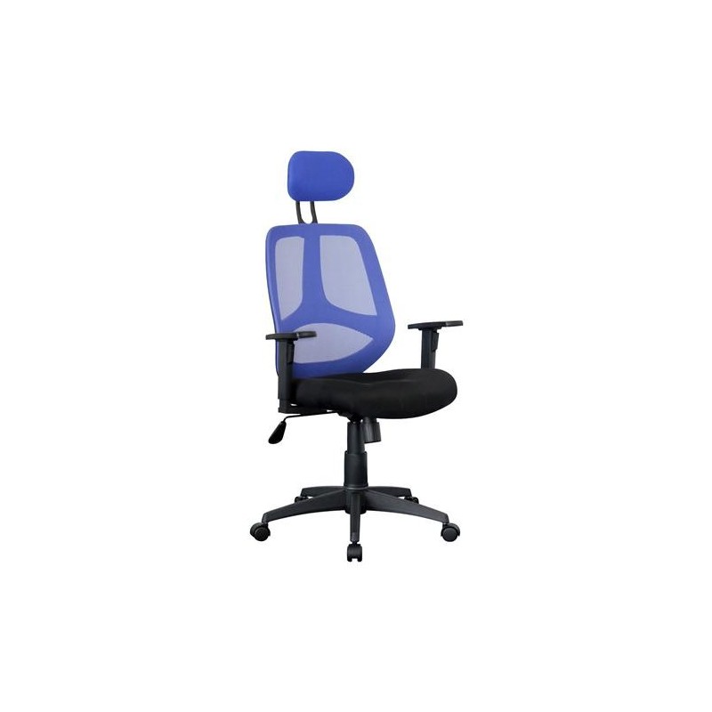 Silla ergonómica DRAKE con cabecero y reposabrazos regulables, tapizada en malla transpirable, color negro