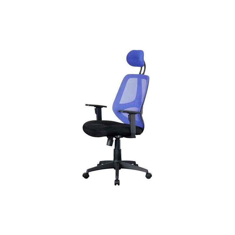 Silla ergonómica DRAKE con cabecero y reposabrazos regulables, tapizada en malla transpirable, color negro