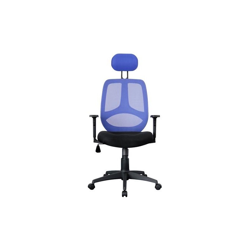 Silla ergonómica DRAKE con cabecero y reposabrazos regulables, tapizada en malla transpirable, color negro