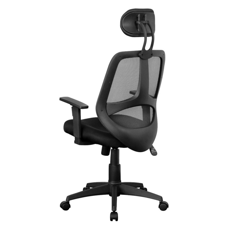 Silla ergonómica DRAKE con cabecero y reposabrazos regulables, tapizada en malla transpirable, color negro
