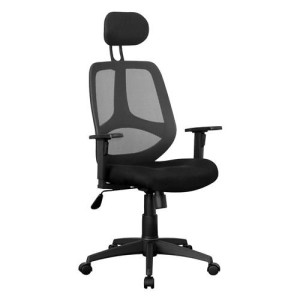 Silla ergonómica DRAKE con cabecero y reposabrazos regulables, tapizada en malla transpirable, color negro