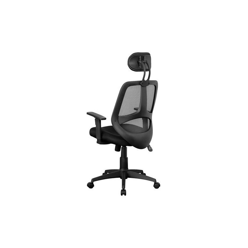 Silla ergonómica DRAKE con cabecero y reposabrazos regulables, tapizada en malla transpirable, color negro