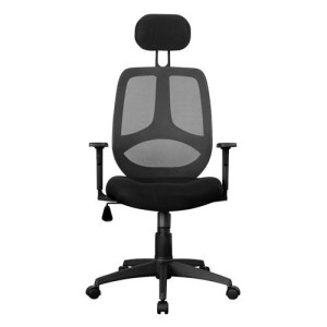 Silla ergonómica DRAKE con cabecero y reposabrazos regulables, tapizada en malla transpirable, color negro