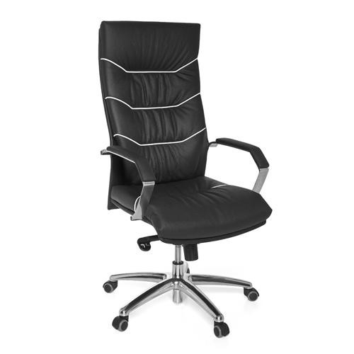 Sillón ejecutivo ZONDA, Gran Acolchado, Tapizado en Piel Natural, Uso Profesional 8h, en Negro