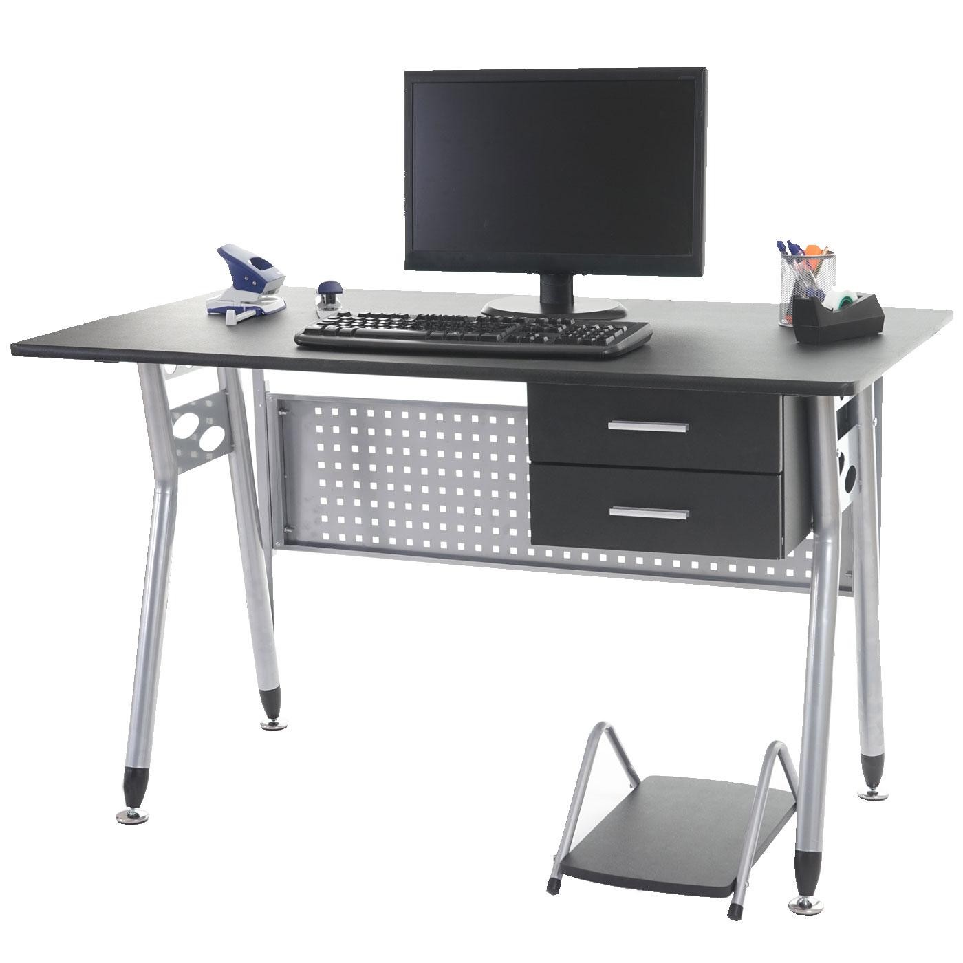 Mesa de ordenador CARIBE, Estructura Metálica, Superficie y Cajones en Madera Color Negro