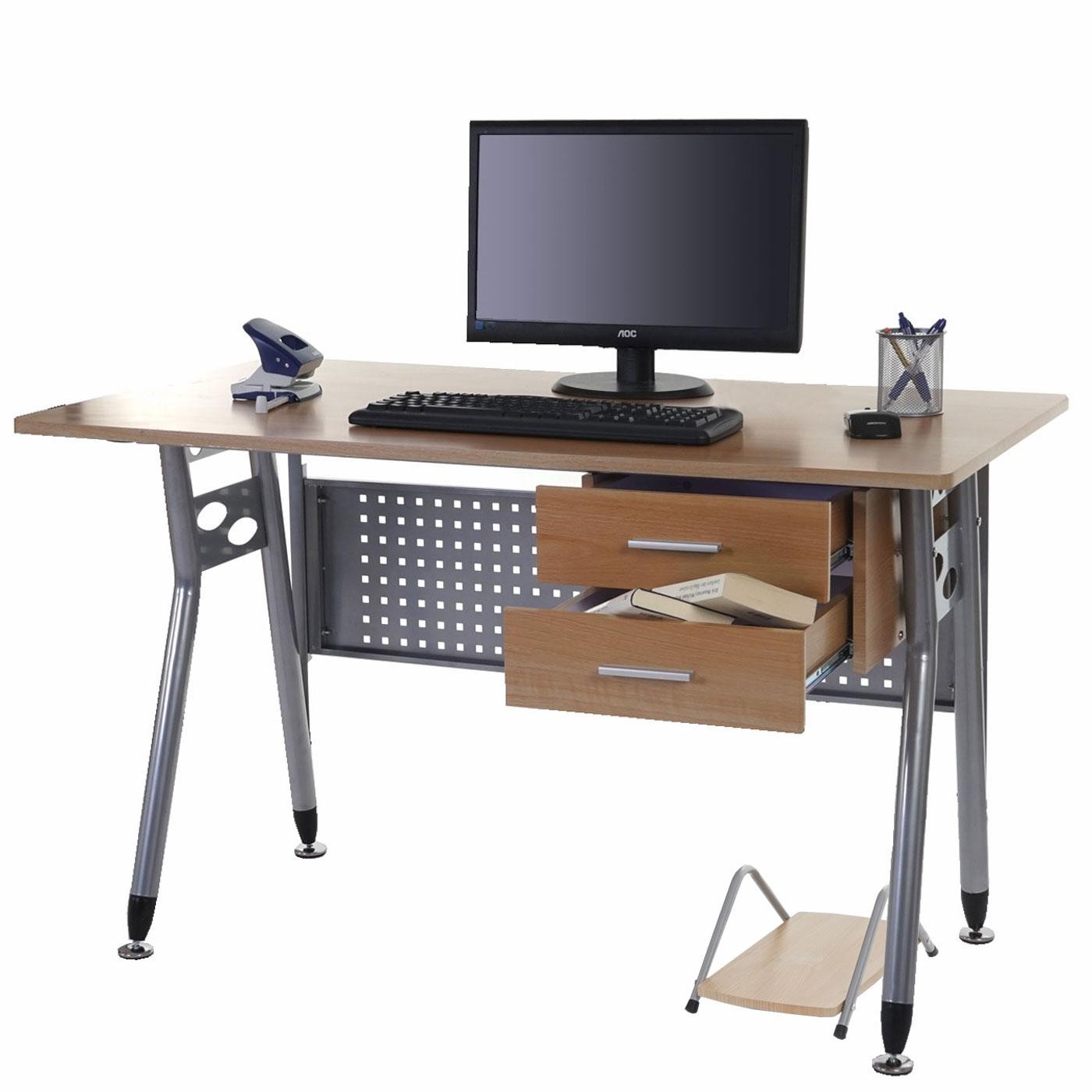 Mesa de ordenador CARIBE, Estructura Metálica, Superficie y Cajones en Madera Color Negro