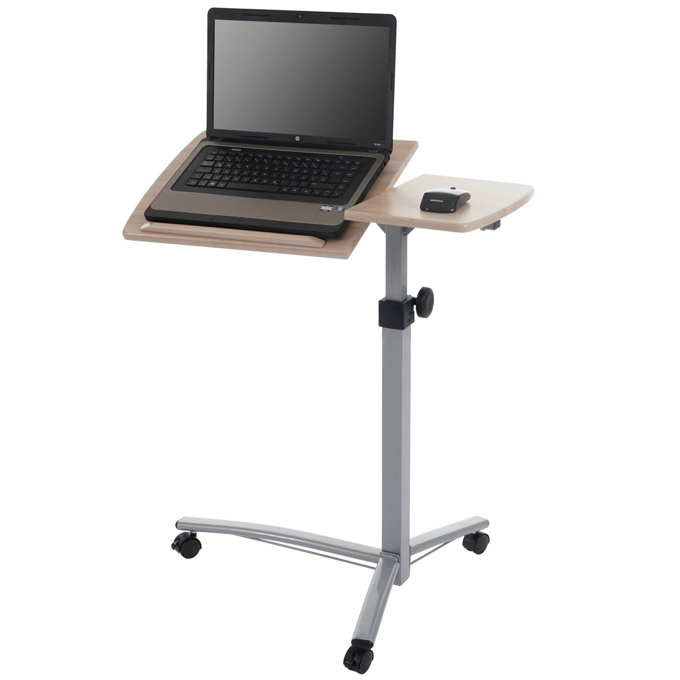 Mesa / Atril para Ordenador Portátil STAND, Ajustable en Altura, con Ruedas y Superficie en Madera Color Nogal